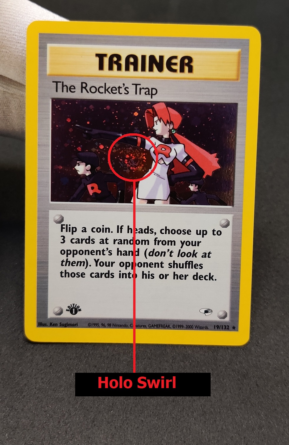 (HOLO SWIRL) The Rockets Trap - 19/132 - Holo Rare - 1st Edition